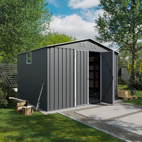 Domek narzędziowy metalowy NORDVIC 283x251 cm - Ocynkowany, Dwuspadowy Dach, Wentylacja, Light Grey